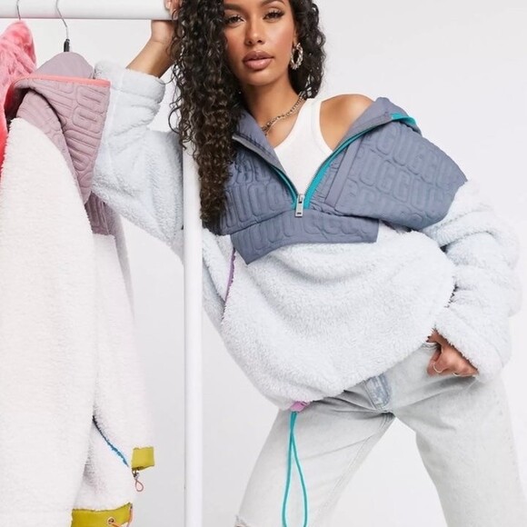 UGG Iggy Sherpa Half Zip Pullover in Gray Dawn Multi Size Small - Picture 5 of 12